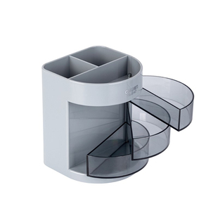 得力多功能笔筒三层四层透明可视可转动抽屉分格笔座办公室桌面文具学生书桌收纳盒小置物架多层多格小收纳架