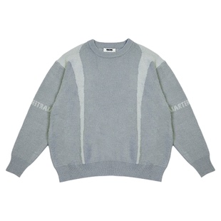 QUARTER IN NIGHT秋季新款复古百搭简约脏染绣花情侣毛衣潮