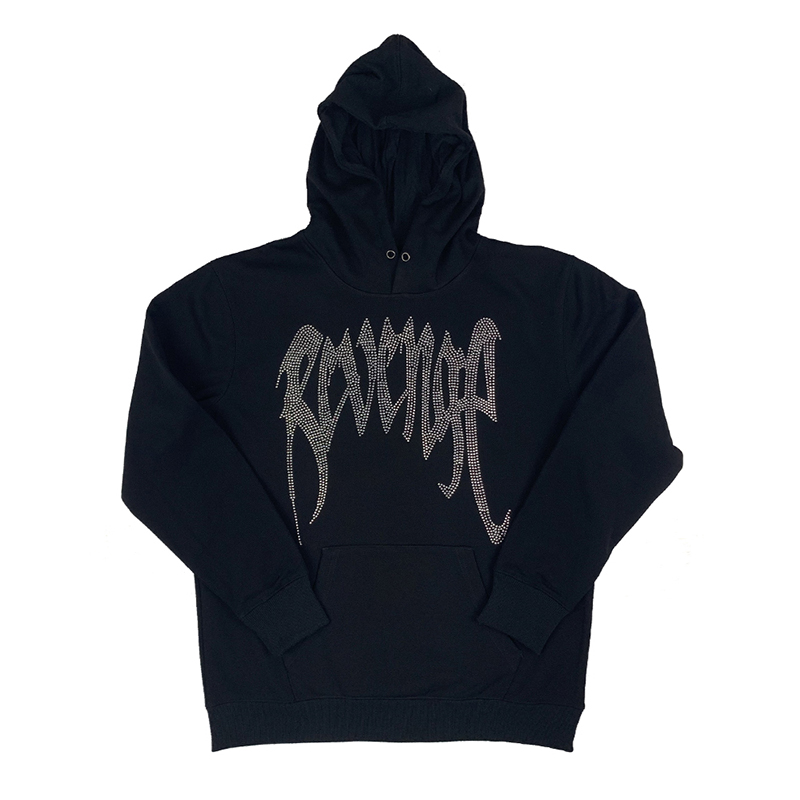 XXX REVENGE风格Black水钻烫Hoodie连帽卫衣街头长袖嘻哈高街帽衫