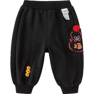 巴拉巴拉童装儿童加绒长裤男女装2026冬装新款红色新年拜年服裤子