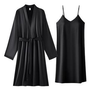 女士性感睡衣春天时尚诱人吊带两件套装夏季冰丝绸薄款睡裙家居服