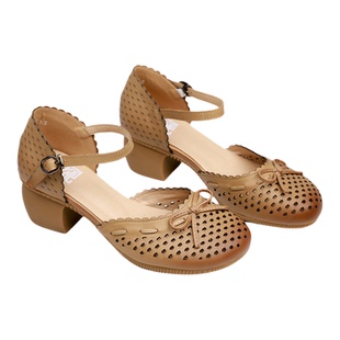 脱毒家 温婉一夏丨真皮镂空包头凉鞋复古中跟优雅粗跟百搭女鞋