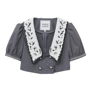 我爱露露LULUALWAYS夏季新款时尚优雅短袖双排扣短款外套