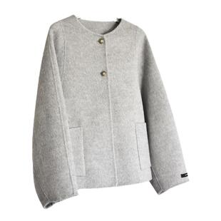 圆领牦牛绒双面廓形羊毛羊绒短款毛呢大衣外套女秋冬高级感小个子