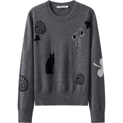 【100%羊毛】播商场同款淡人灰色毛衣女春圆领针织衫BDS1SD1093