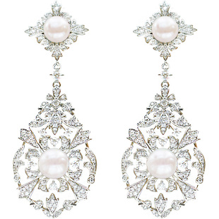 奢华晚宴 极强光天然淡水珍珠925银针耳环满锆高级感婚纱礼服耳夹