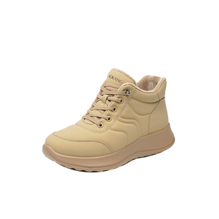 奥康 女鞋高帮鞋冬季新款休闲鞋加绒加厚保暖套脚厚底妈妈棉皮鞋L