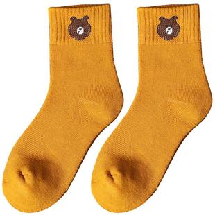 雅鹿袜子女士中筒袜ins潮秋冬款纯色棉袜可爱日系中长款四季袜