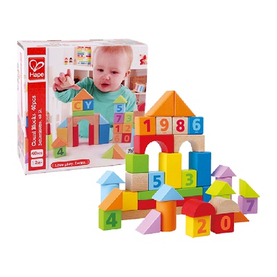 Hape木制大颗粒益智积木玩具40块