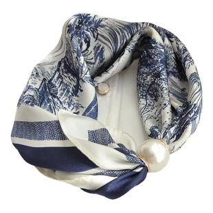 2025新款珍珠颈饰丝巾女夏季薄款磁吸扣懒人护颈围巾百搭小领巾