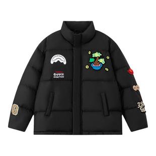 SprayGround鲨鱼嘴摇钱树联名立领羽绒服男女白鸭绒保暖羽绒衣
