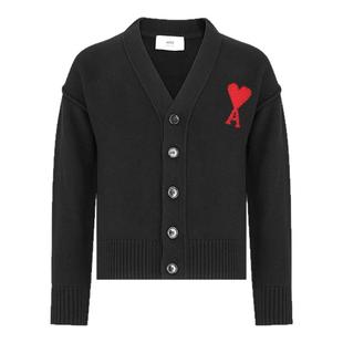 Ami Paris 秋冬男女同款红爱心羊毛毛衣开衫 银泰百货 300217