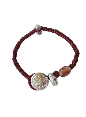 天然白松石手串编织手链红玛瑙