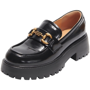 博主推荐百田森增高厚底乐福鞋女秋冬季一脚蹬加绒小皮鞋真皮单鞋