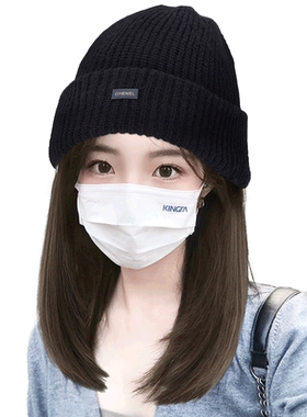 毛线帽假发一体时尚欧美女帽