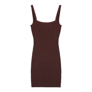 ousph【现货6折】针织吊带连衣裙修身收腰后背镂空性感辣妹短款裙