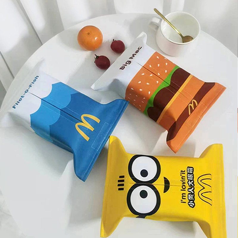 新品 车载纸巾盒挂式创意卡通纸巾袋客厅卫生间布艺汉堡可印图案