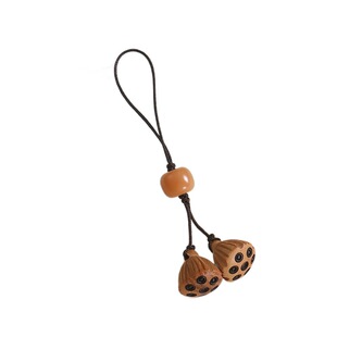 桃木莲蓬手机链挂件短款挂绳精致可爱女男钥匙扣包包手机壳吊坠饰素雅同心并蒂莲中式小众生日礼物