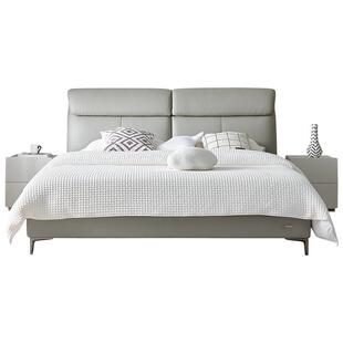 全友家居现代简约双人真皮大床1米8高端主卧室家具1米5高脚床婚床