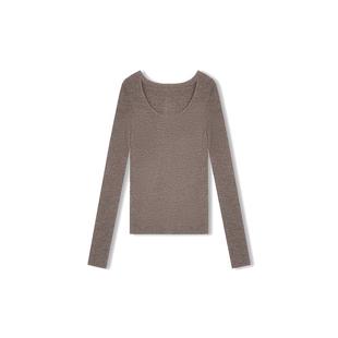 CONCISE-WHITE简白秋季美丽诺羊毛卷边U领修身针织内搭打底衫