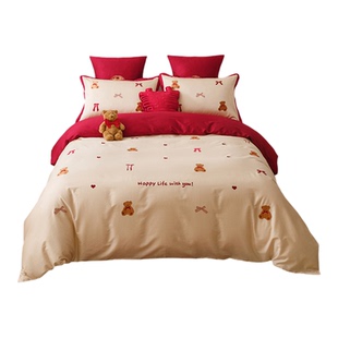 年轻人的婚房丨红色结婚四件套全棉女方陪嫁婚庆喜被日常可用床品