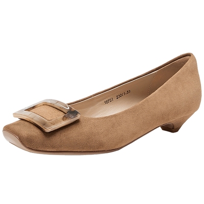 真美诗2025春季新款软糯羊皮舒适低跟方扣单鞋女18751AQ5