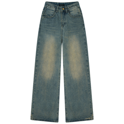 HaloLuu美式复古蓝色阔腿牛仔裤