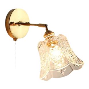 日式复古黄铜玻璃壁灯卧室床头灯卫生间衣帽间背景墙拉线开关灯具
