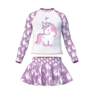 swans儿童泳衣女孩分体裙装款2025新款中大童温泉保暖游泳衣冬季