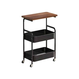 可移动推车置物架床头柜铁艺客厅收纳架移动推车带轮零食收纳架子