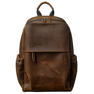 二十四街  复古疯马皮斜挎包笔记本电脑包牛皮大胸包真皮机车包