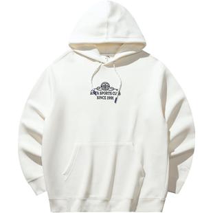 安踏加绒连帽卫衣男冬季美式保暖宽松套头运动上衣男女同款