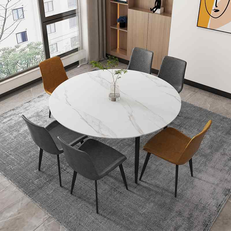 意式轻奢岩板餐桌折叠伸缩饭桌现代简约家用小户型方圆两用圆桌