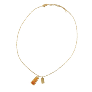 美国热牌madewell外贸单铜镀金琥珀色几何双吊坠长项链法式毛衣链