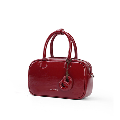 拉菲斯汀头层牛皮红色波士顿包