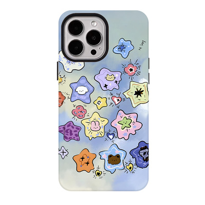 彩绘星星适用苹果17promax手机壳iphone16pro菲林磁吸支架个性华为P80小米15小众vivo防摔保护壳oppo撞色彩绘