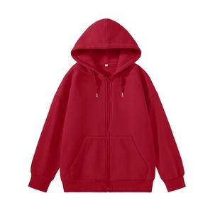 班尼路红色卫衣外套女2026春季新款贺岁宽松运动连帽拉链开衫女Q