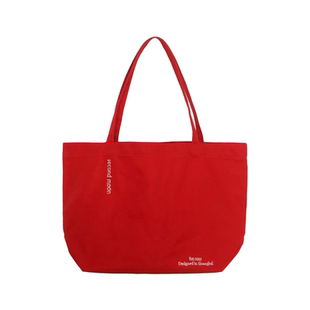 SecondMoon小众时尚通勤红色刺绣字母帆布包2025新款韩系ins