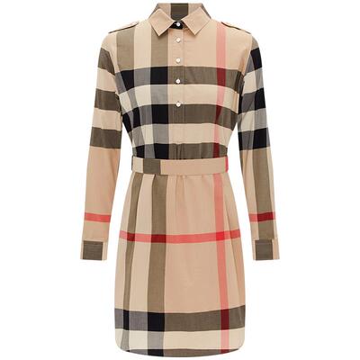 Navigare意大利小帆船女装春季休闲格子衬衫连衣裙修身显瘦