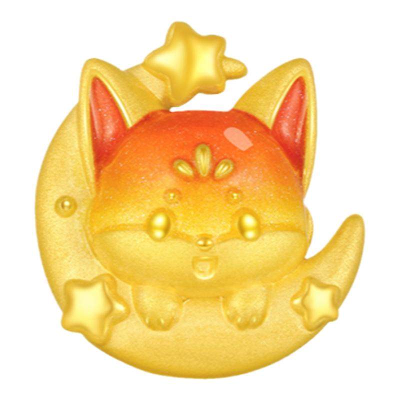 周大生腕美黄金转运珠狐狸荧光珐琅小红狐硬金手链新年礼物送女友