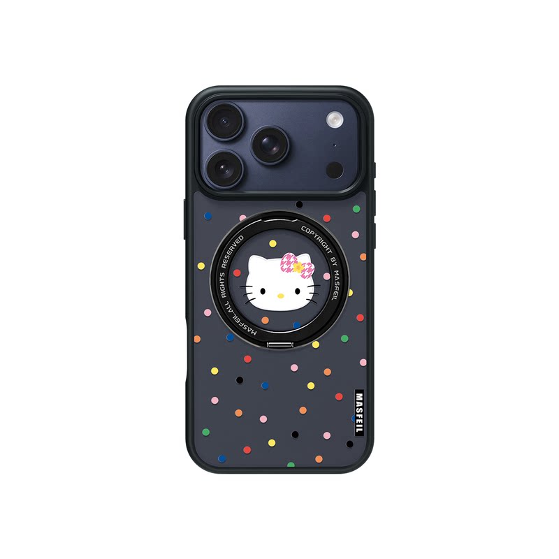 MASFEIL × 波点KT猫适用苹果17promax手机壳iPhone16pro新款磁吸带支架ip15全包Fo5支点高级感17可爱套