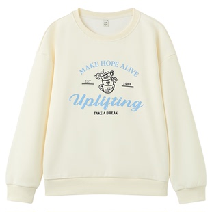 快鱼长袖圆领卫衣女款2026春季新款宽松显瘦时尚休闲舒适针织上衣