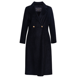 罗衣轻奢100%绵羊毛中长大衣知性正式场合黑色双面毛呢外套12917