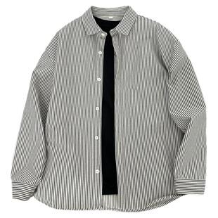 2024春秋季条纹长袖衬衣男学院风重工衬衫男女同款休闲宽松外套