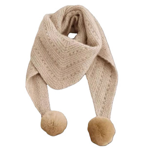 白色三角围巾女针织可拆卸毛球球2025年新款流行爆品柔然不扎