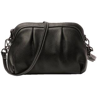 真皮斜挎小包包女新款2026时尚简约软牛皮手拿包贝壳休闲包小手包