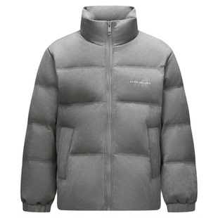 森马羽绒服男冬装80绒子仿麂皮外套宽松保暖立领面包服潮印花上衣