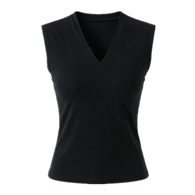夏季黑色v领无袖形体服现代舞拉丁舞蹈服装成人练功服上衣女背心