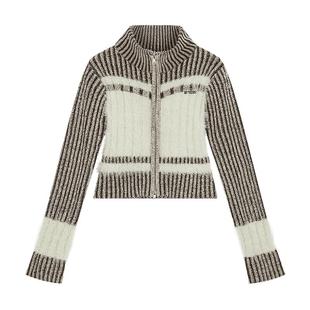 SLY 24冬季新品撞色软糯直筒立领拉链针织开衫女030HAR70-4861