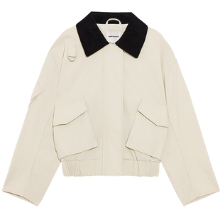 美特斯邦威工装夹克女士春新款灯芯绒短款翻领纯棉宽松外套　